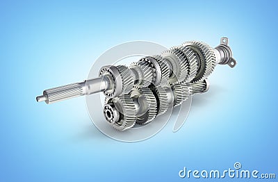 Automotive transmission gearbox Gears inside on blue gradient background 3d render Stock Photo