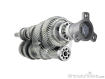 Automotive transmission gearbox Gears inside on white background 3d render without shadow Stock Photo