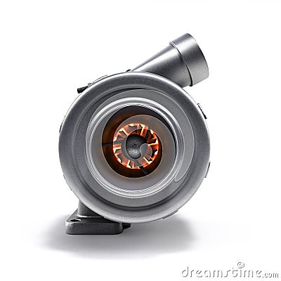 Automotive turbocharger turbine 3d render on white Stock Photo