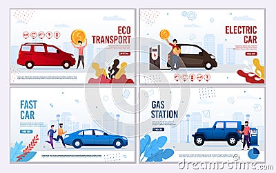 Automotive Webpage Banner Set Offer Eco Transport Vector Illustration