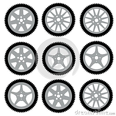 Automotive wheel with alloy wheels. Vector Vector Illustration