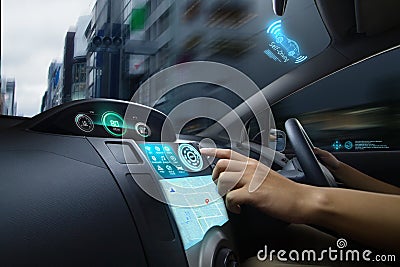 Autonomous Car, Autopilot vehicle and AI with Transport concept Stock Photo