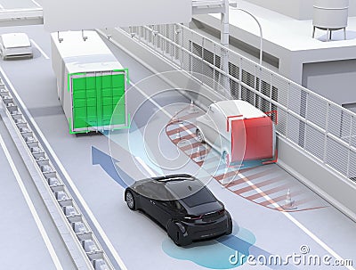 Autonomous car changing lane quickly to avoid a traffic accident Stock Photo