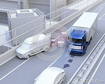 Autonomous car changing lane quickly to avoid a traffic accident Stock Photo