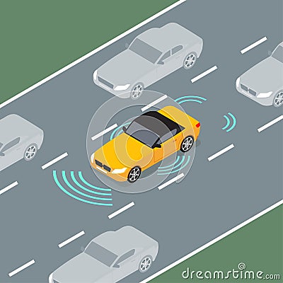 Autonomous car icon drive sensor. Digital autonomous vehicle car self driverless vector smart system Vector Illustration