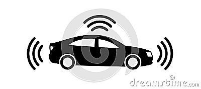 Autonomous car icon isolated on white background. Self-driving vehicle pictogram. Smart car sign with gps signal. Vector Vector Illustration