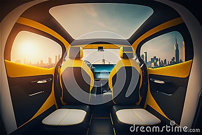 autonomous car interior.cityscape driverless car. self-driving vehicle. navigation display. automotive technology Stock Photo