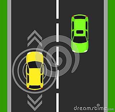 Autonomous car top view background. Digital vehicle above illustration. Smart design self driverless vector symbol isolated. GPS t Vector Illustration
