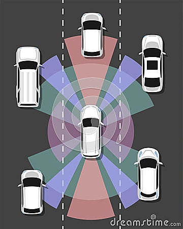 Autonomous car top view. Self driving vehicle. Vector Illustration