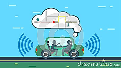 The autonomous car uses gps maps Vector Illustration