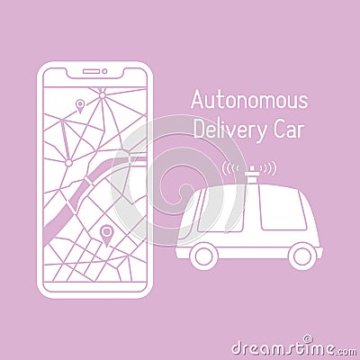 Autonomous delivery car Navigation remote control Vector Illustration