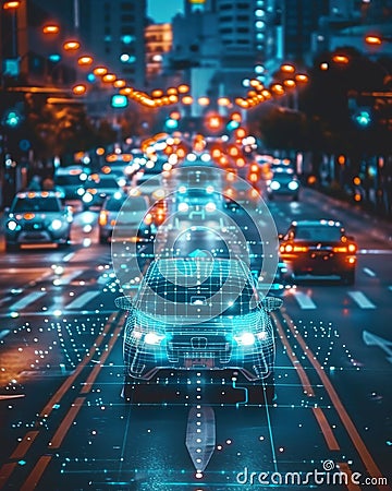 Autonomous electric vehicles equipped with AI that can predict traffic patterns and optimize routes in realtime Stock Photo