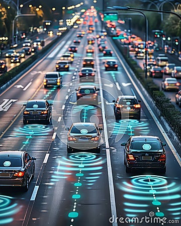 Autonomous electric vehicles equipped with AI that can predict traffic patterns and optimize routes in realtime Stock Photo