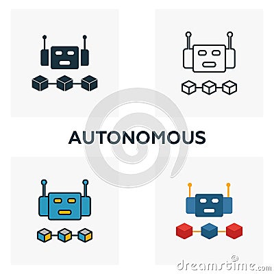 Autonomous icon set. Four elements in diferent styles from blockchain icons collection. Creative autonomous icons filled, outline Stock Photo