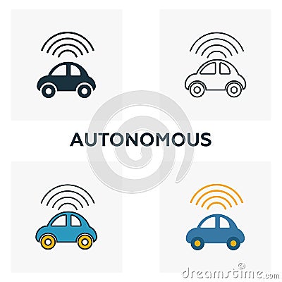 Autonomous icon set. Four elements in diferent styles from industry 4.0 icons collection. Creative autonomous icons filled, Stock Photo