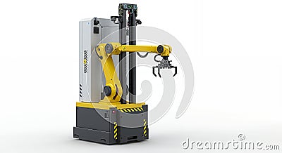 Autonomous Mobile Robot with Robotic Arm, Automated Material Handling System Stock Photo
