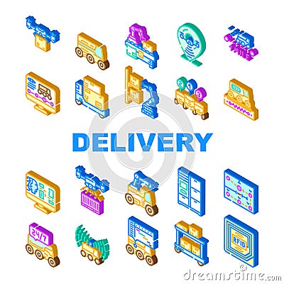 autonomous robot delivery icons set vector Vector Illustration