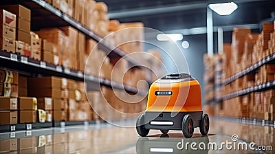 Autonomous robot delivery in warehouses with wireless connection, Smart industry concept Stock Photo