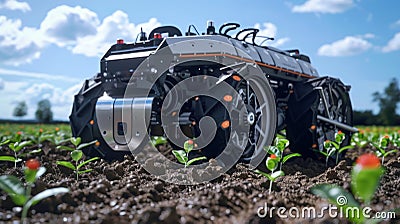 The autonomous seeders are equipped with sensors and cameras to detect soil conditions and optimize planting Stock Photo