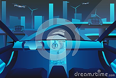 Autonomous self driving car on the road. Vector Illustration