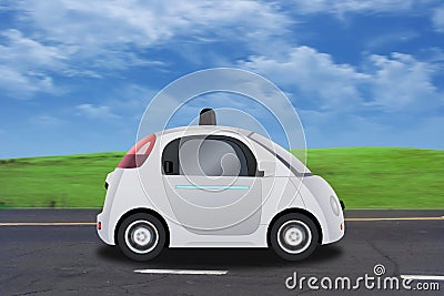 Autonomous self-driving driverless vehicle driving on the road Cartoon Illustration