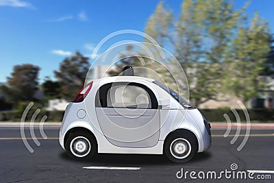 Autonomous self-driving driverless vehicle with radar driving on the road Stock Photo