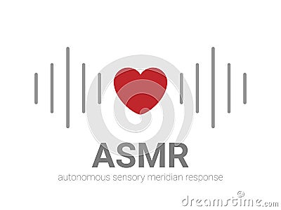 Autonomous sensory meridian response, ASMR logo or icon. Heart shape and sound waves as a symbol of enjoying sounds, whisper or Cartoon Illustration