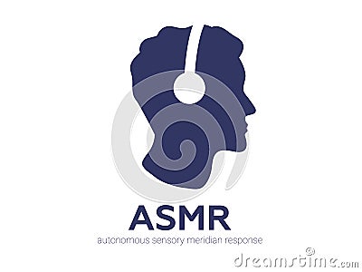 Autonomous sensory meridian response, ASMR logo or icon. Male head profile with headphones, enjoying sounds, whisper or music. Cartoon Illustration