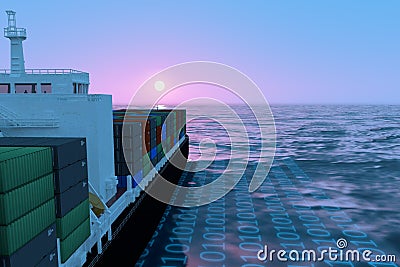 Autonomous shipping vessel managed by software and quantum computing Cartoon Illustration