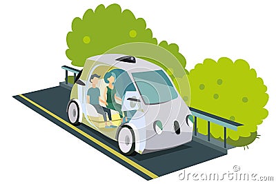 Autonomous smart car colorful poster Vector Illustration