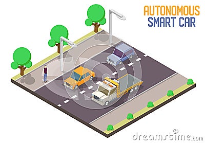 Autonomous smart car vector isometric illustration Vector Illustration