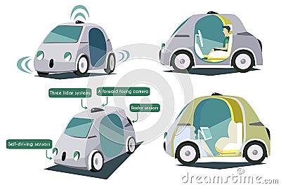 Autonomous smart cars colorful set Vector Illustration