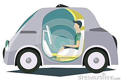 Autonomous smart vehicle with passenger poster Vector Illustration