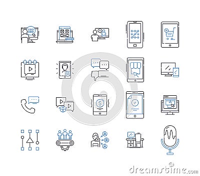 Autonomous systems line icons collection. Robots, Drs, AGVs, AI, Self-driving, Unmanned, Automation vector and linear Vector Illustration