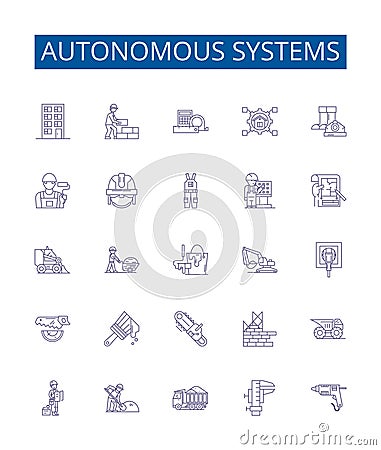 Autonomous systems line icons signs set. Design collection of Autonomous, Systems, Robots, Artificial, Intelligence Vector Illustration