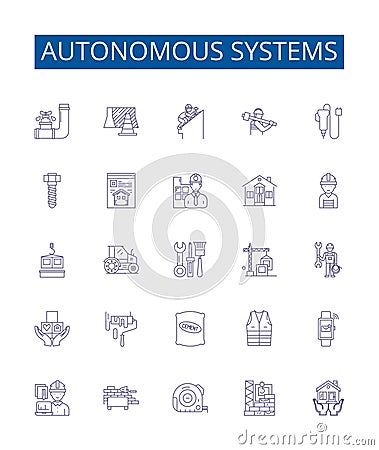 Autonomous systems line icons signs set. Design collection of Autonomous, Systems, Robots, Artificial, Intelligence Vector Illustration