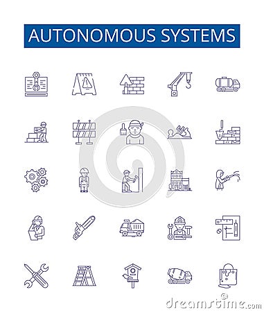 Autonomous systems line icons signs set. Design collection of Autonomous, Systems, Robots, Artificial, Intelligence Vector Illustration