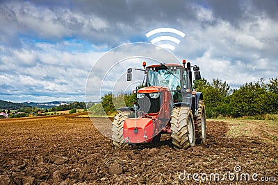 Autonomous tractor and intelligent agriculture concept Stock Photo