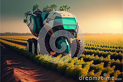 Autonomous tractor working in field created with Generative Ai Stock Photo