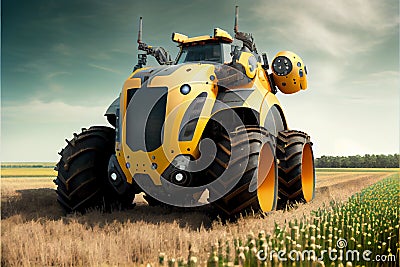 Autonomous tractor working in field created with Generative Ai Stock Photo
