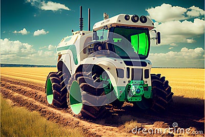Autonomous tractor working in field created with Generative Ai Stock Photo
