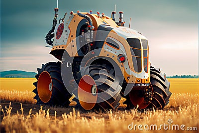 Autonomous tractor working in field created with Generative Ai Stock Photo