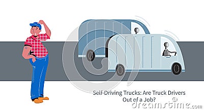 Autonomous truck vs truck driver vector concept Vector Illustration