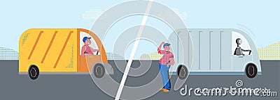 Autonomous truck vs truck driver vector concept Vector Illustration