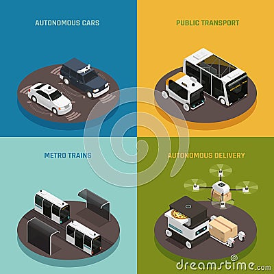 Autonomous Vehicles Isometric Design Concept Vector Illustration