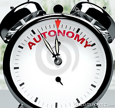 Autonomy soon, almost there, in short time - a clock symbolizes a reminder that Autonomy is near, will happen and finish quickly Cartoon Illustration