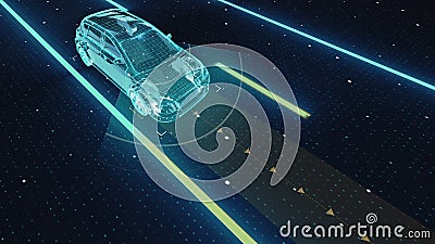 Autonoom voertuig, Automatische drijftechnologie De onbemande auto, IOT sluit auto aan Geïsoleerd geef op een zwarte achtergrond Autonoom voertuig, Automatische drijftechnologie De onbemande auto, IOT sluit auto aan Geïsoleerd geef op een zwarte achtergrond