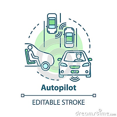Autopilot concept icon. Autonomous car, driverless vehicle. Smart car. Self-driving auto idea thin line illustration Vector Illustration