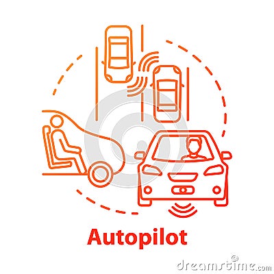 Autopilot concept icon. Autonomous car, driverless vehicle. Smart car. Self-driving auto idea thin line illustration Vector Illustration