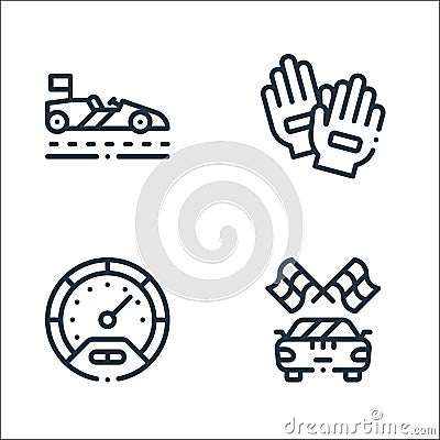 autoracing line icons. linear set. quality vector line set such as racing, speedometer, gloves Vector Illustration